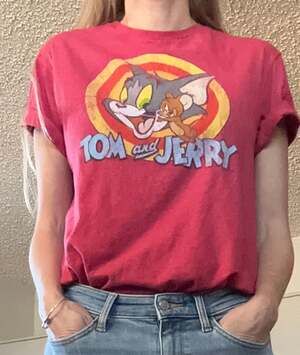 Tom and Jerry Classic Duo Distressed Red Graphic T-Shirt
